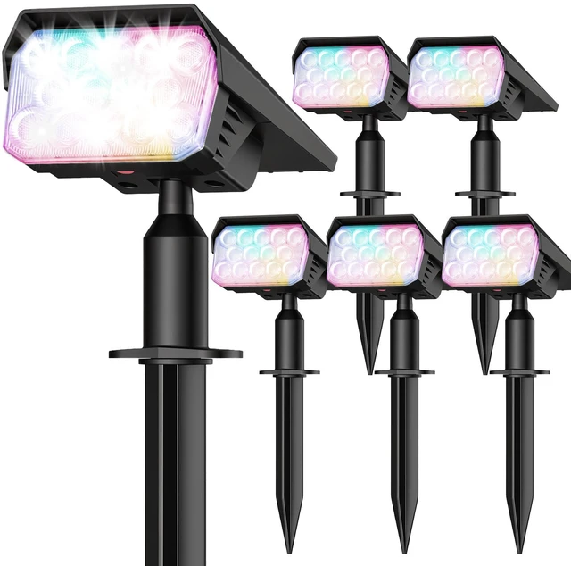 Main image of Solar Color Changing RGB Lights IP65 Waterproof, 56 LED 8 Lighting Modes Solar Spotlights, Landscape Lights for Yard Garden Pathway Holiday Decor, 6 Pack (Multicolor)