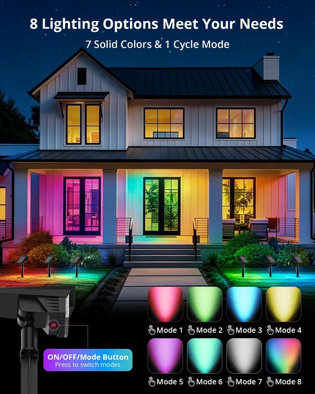 Alt view image 3 of 7 - Solar Color Changing RGB Lights IP65 Waterproof, 56 LED 8 Lighting Modes Solar Spotlights, Landscape Lights for Yard Garden Pathway Holiday Decor, 6 Pack (Multicolor)