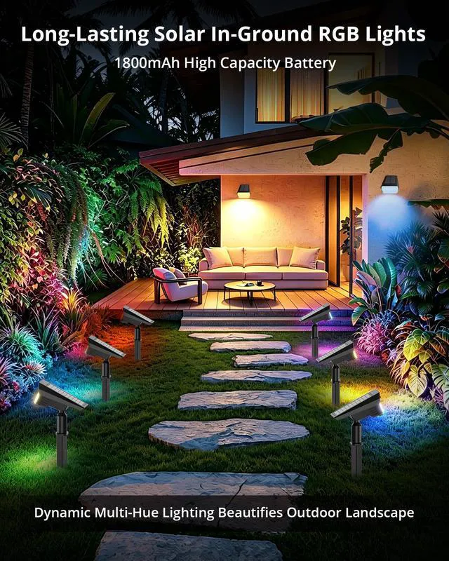 Alt view image 4 of 7 - Solar Color Changing RGB Lights IP65 Waterproof, 56 LED 8 Lighting Modes Solar Spotlights, Landscape Lights for Yard Garden Pathway Holiday Decor, 6 Pack (Multicolor)