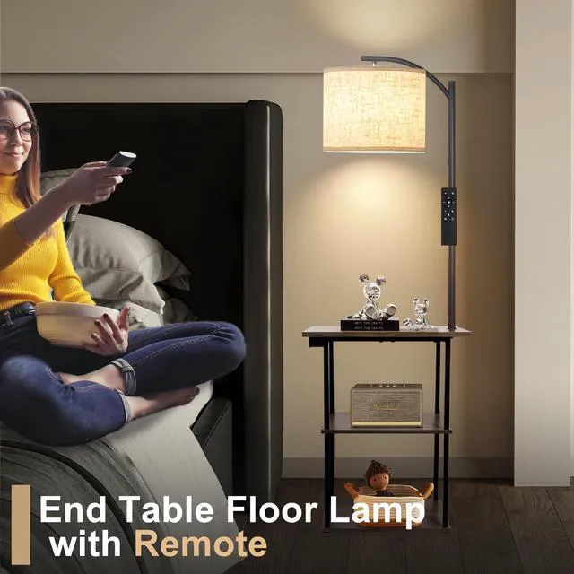 Alt view image 5 of 6 - Floor Lamp with Table & Remote, End Table with Charging Station USB, Type-C & AC Outlet; 4 Color Temperatures 9W LED Bulb, 5%-100% Dimming, Memory, 3 Shelves for Living Room, Bedroom