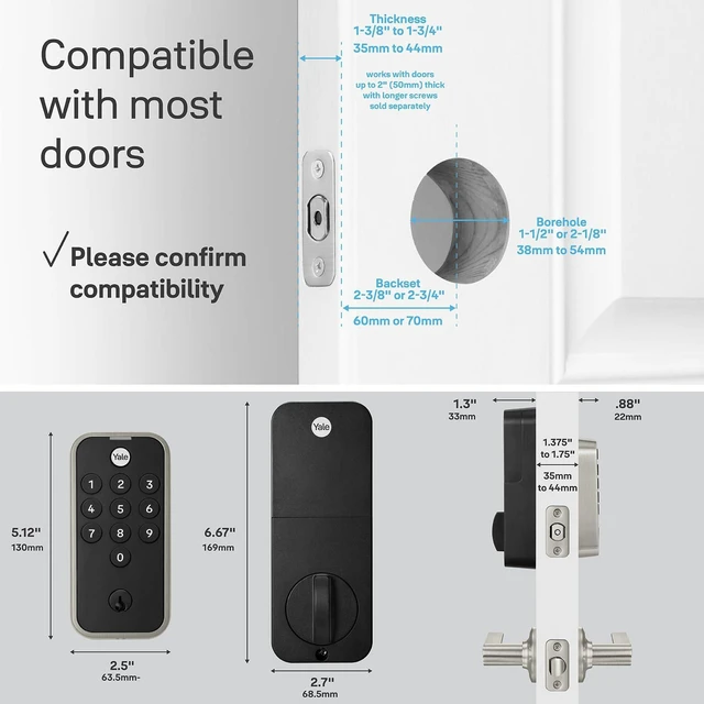 Alt view image 7 of 7 - Code Keypad Deadbolt for Keyless Front Door Entry, Satin Nickel