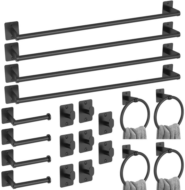 Main image of 20-Piece Bathroom Accessories Set, 24 inch Towel Bar Black Bathroom Hardware Set, Towel Racks for Bathroom, Robe Towel Hooks, Toilet Paper Holder Wall Mounted
