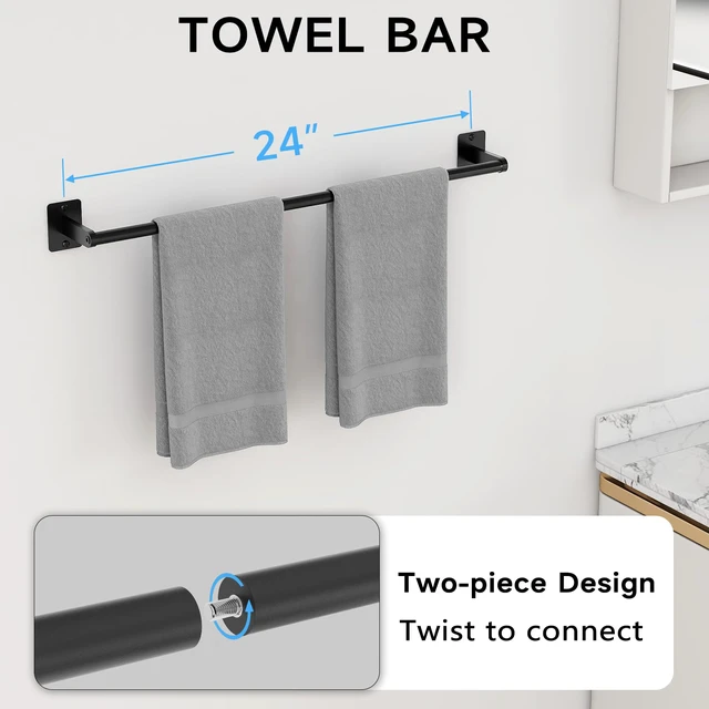 Alt view image 2 of 7 - 20-Piece Bathroom Accessories Set, 24 inch Towel Bar Black Bathroom Hardware Set, Towel Racks for Bathroom, Robe Towel Hooks, Toilet Paper Holder Wall Mounted