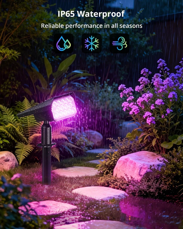Alt view image 5 of 7 - Solar Color Changing RGB Lights IP65 Waterproof, 56 LED 8 Lighting Modes Solar Spotlights, Landscape Lights for Yard Garden Pathway Holiday Decor, 6 Pack (Multicolor)