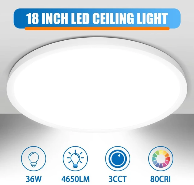 Alt view image 2 of 7 - LED Flush Mount Ceiling Light 4-Pack, 18 inch Thin Round Flat Panel Light 36W 4650lm, 3000K/4000K/6500K Dimmable, White Light Fixtures Ceiling Mount for Kitchen, Bedroom