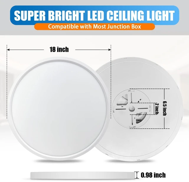 Alt view image 4 of 7 - LED Flush Mount Ceiling Light 4-Pack, 18 inch Thin Round Flat Panel Light 36W 4650lm, 3000K/4000K/6500K Dimmable, White Light Fixtures Ceiling Mount for Kitchen, Bedroom