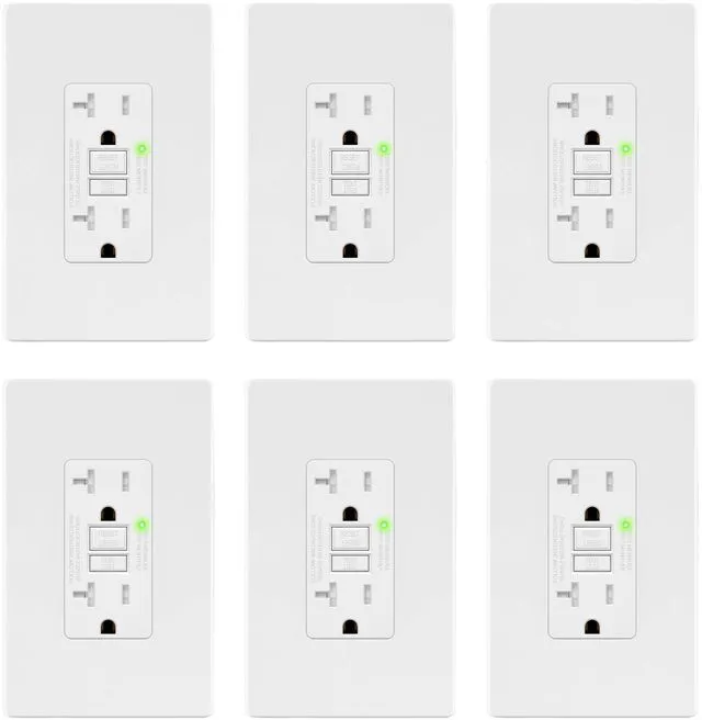 Main image of GFCI Outlet 20Amp, GFCI Receptacle, ETL Listed, Matte White, 6-Pack Tamper-Resistant Receptacle, LED Indicator, Screwless Wall Plate, Thermoplastic, No-False-Trip, Matte White