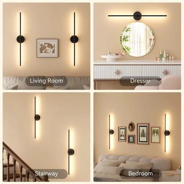 Alt view image 7 of 7 - Battery Operated Wall Sconces Set of 2, Remote Control, 8000mAh, Black Wireless Rechargeable 3000-6000K Dimmable 350° Rotate Wall Light for Living Room Bedroom TV Wall Mirror 31.6in