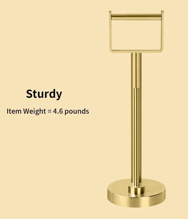 Alt view image 3 of 7 - Toilet Paper Holder Stand with Storage Weighted Base, Gold Bathroom Floor Toilet Paper Roll Holder Free Standing for 3 Rolls, Bath Stainless Steel Extra Tissue Holder