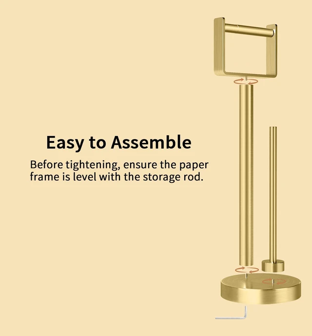 Alt view image 5 of 7 - Toilet Paper Holder Stand with Storage Weighted Base, Gold Bathroom Floor Toilet Paper Roll Holder Free Standing for 3 Rolls, Bath Stainless Steel Extra Tissue Holder
