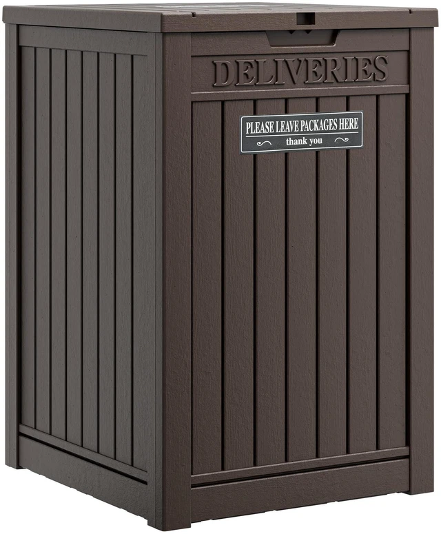 Main image of Package Delivery Box for Outside, Brown Secure Lockable, Waterproof, Resin, for Porch & Garden