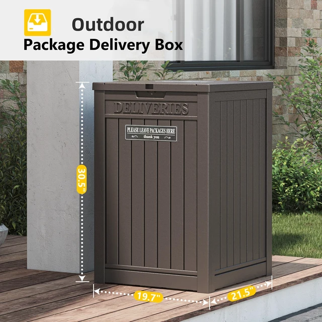 Alt view image 2 of 7 - Package Delivery Box for Outside, Brown Secure Lockable, Waterproof, Resin, for Porch & Garden