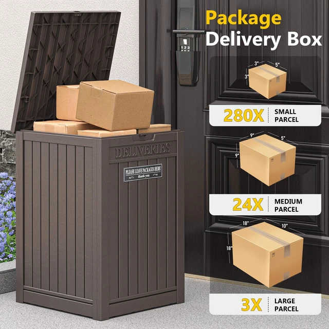 Alt view image 3 of 7 - Package Delivery Box for Outside, Brown Secure Lockable, Waterproof, Resin, for Porch & Garden