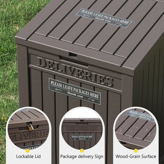 Alt view image 5 of 7 - Package Delivery Box for Outside, Brown Secure Lockable, Waterproof, Resin, for Porch & Garden