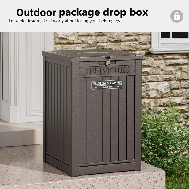 Alt view image 6 of 7 - Package Delivery Box for Outside, Brown Secure Lockable, Waterproof, Resin, for Porch & Garden