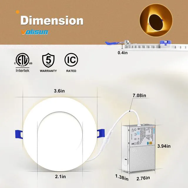 Alt view image 4 of 7 - 12 Pack 3 Inch 5CCT Recessed Light with Night Light, 500LM Canless LED Recessed Lighting 3 inch, 2700K-5000K Selectable, Dimmable Recessed Ceiling Wafer Light, ETL Certificated
