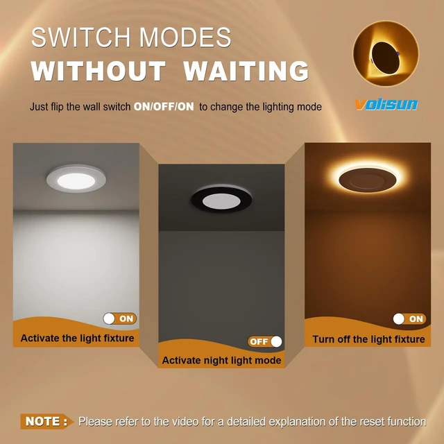 Alt view image 5 of 7 - 12 Pack 3 Inch 5CCT Recessed Light with Night Light, 500LM Canless LED Recessed Lighting 3 inch, 2700K-5000K Selectable, Dimmable Recessed Ceiling Wafer Light, ETL Certificated