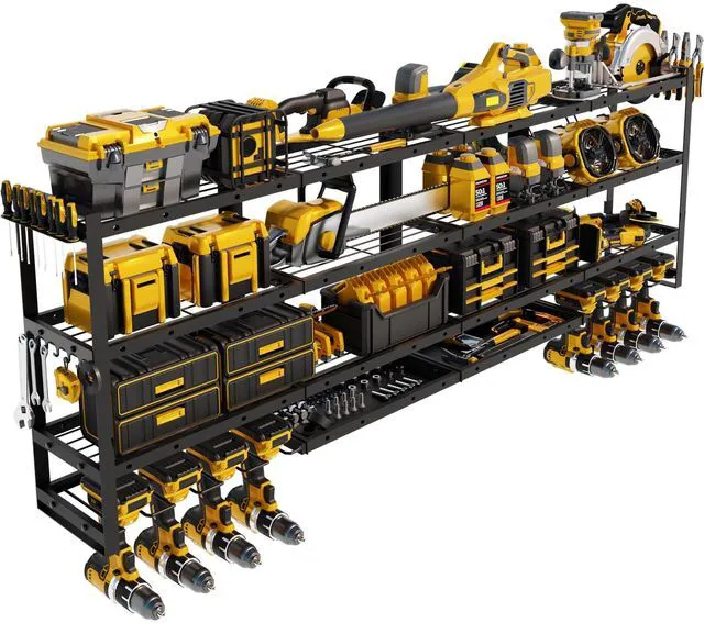 Main image of XLarge 64''W Power Tool Organizer Wall Mount, 4-Tier 820lb Capacity | Modular&Corner-Fit | 8 Cordless Drill Holder Garage Storage Rack | Workshop Organization