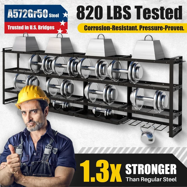 Alt view image 3 of 7 - XLarge 64''W Power Tool Organizer Wall Mount, 4-Tier 820lb Capacity | Modular&Corner-Fit | 8 Cordless Drill Holder Garage Storage Rack | Workshop Organization