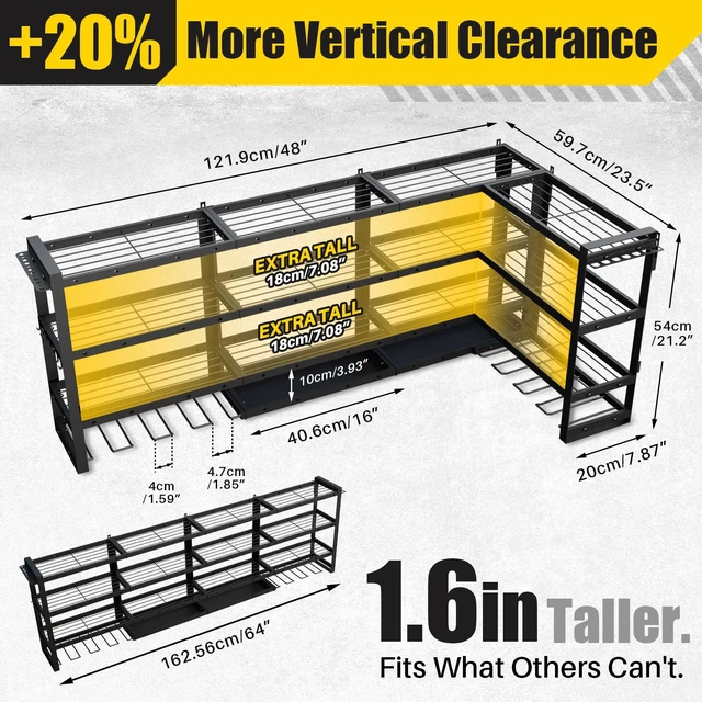 Alt view image 4 of 7 - XLarge 64''W Power Tool Organizer Wall Mount, 4-Tier 820lb Capacity | Modular&Corner-Fit | 8 Cordless Drill Holder Garage Storage Rack | Workshop Organization