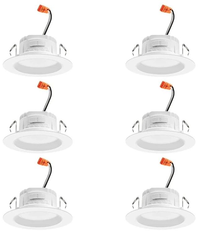 Main image of RetroBasics 4" LED Recessed Lighting 5-in-1 CCT, Matte White, 6-Pack Baffle Trim 4 Inch LED Downlight Trim Kit, Regressed 4" Ceiling Light with 5-in-1 Switchable White Color, 625 Lumens