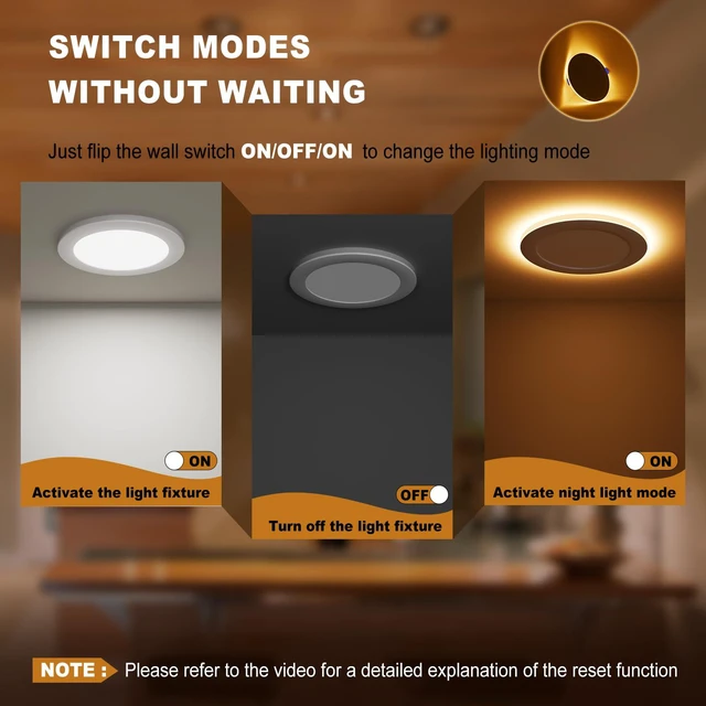 Alt view image 6 of 7 - 12 Pack 6 Inch 5CCT Recessed Light with Night Light, 1080LM Canless LED Recessed Lighting 6 inch,2700K-5000K Selectable,12W=130W, Dimmable Recessed Ceiling Wafer Lighs,ETL Certificated