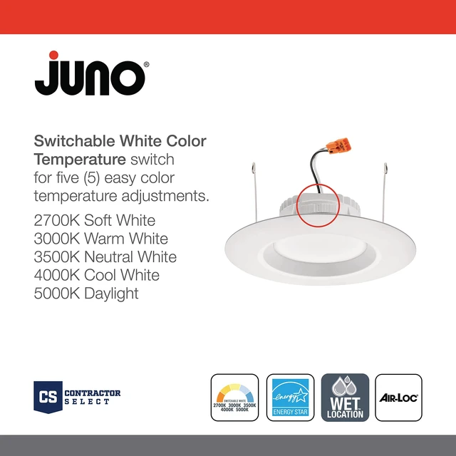 Alt view image 3 of 7 - RetroBasics 4" LED Recessed Lighting 5-in-1 CCT, Matte White, 6-Pack Baffle Trim 4 Inch LED Downlight Trim Kit, Regressed 4" Ceiling Light with 5-in-1 Switchable White Color, 625 Lumens