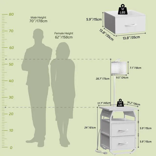 Alt view image 3 of 7 - Floor Lamp with Table, End Table with Light and Charging, White 3-Color Temperature Bulb, Type C USB Ports & Power Outlets, 2 Fabric Drawers, Lamp Table Combo for Living Room Bedroom Dorm