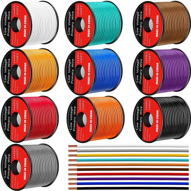 Main image of 10 Pcs 12 Gauge Automotive Wire 100 Ft, CCA for 12V Car Audio Copper Clad Aluminum with 10 Colors, Stranded Primary Wire for Automotive Electrical and Harness Wiring Applications