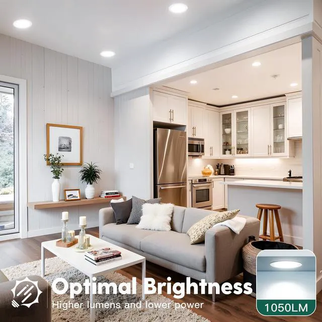 Alt view image 3 of 7 - 12 Pack 4 Inch LED Recessed Light with Junction Box, 5CCT, 700LM 10W, 2700K-5000K Selectable, 5%-100% Dimmable, 120V, White, Ultra-Thin Canless Wafer Downlight, ETL, FCC, IC & Damp Rated