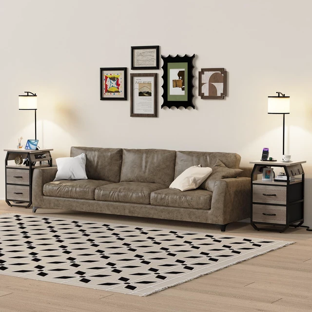 Alt view image 7 of 7 - Floor Lamp with Table, End Table with Light and Charging, Greige 3-Color Temperature Bulb, Type C USB Ports & Power Outlets, 2 Fabric Drawers, Lamp Table Combo for Living Room Bedroom Dorm