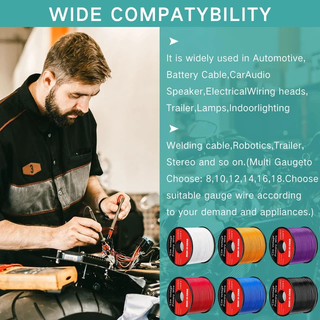 Alt view image 2 of 7 - 10 Pcs 12 Gauge Automotive Wire 100 Ft, CCA for 12V Car Audio Copper Clad Aluminum with 10 Colors, Stranded Primary Wire for Automotive Electrical and Harness Wiring Applications