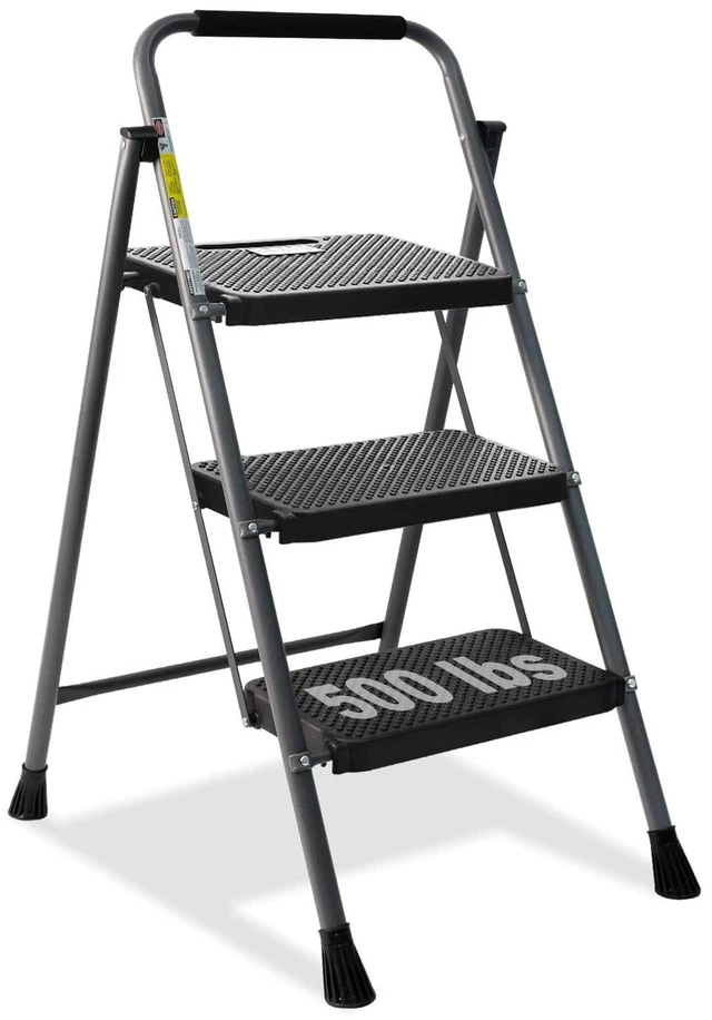 Main image of 3 Step Ladder,Step Stools for Adults, 500lbs Capacity Step Stool Foldable, Steel Ladder for Household and Office, Grey