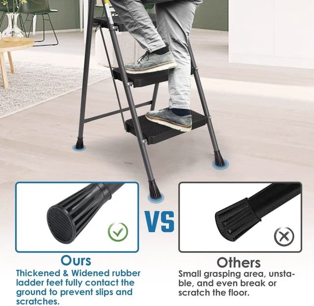 Alt view image 4 of 7 - 3 Step Ladder,Step Stools for Adults, 500lbs Capacity Step Stool Foldable, Steel Ladder for Household and Office, Grey