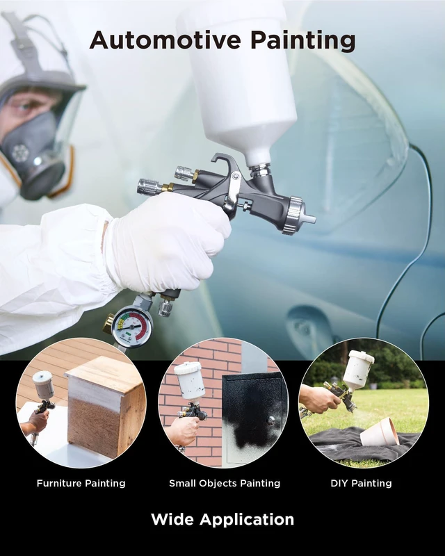 Alt view image 2 of 7 - D1 LVLP Air Spray Gun Basic Kit Ease of use, Paint Gun for Cars & House DIY Painting, 1.3mm Nozzle, with Paint Sprayer Accessories
