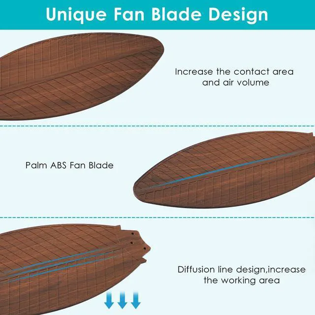 Alt view image 6 of 7 - 46" Ceiling Fans with RGB Lights - Flush Mount Ceiling Fan Light with LED 3CCT Dimmable, Tropical Palm Leaf Ceiling Fans for Indoor Party,Covered Outdoor Brown