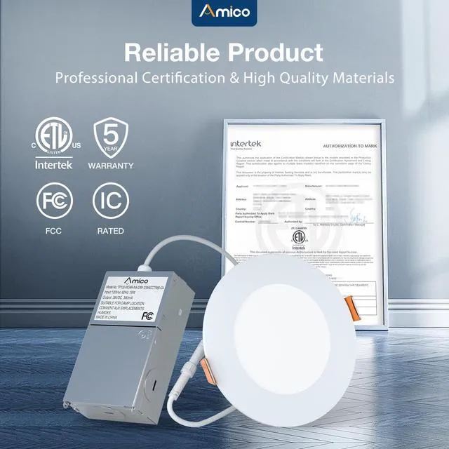 Alt view image 6 of 7 - 12 Pack 4 Inch Ultra-Thin LED Recessed Ceiling Light, 5CCT, 800LM 5%-100% Dimmable, 2700K-5000K, No Flicker & Noise, Canless Wafer Downlight with Junction Box, 10W Eqv 60W, IC/ETL/FCC, White