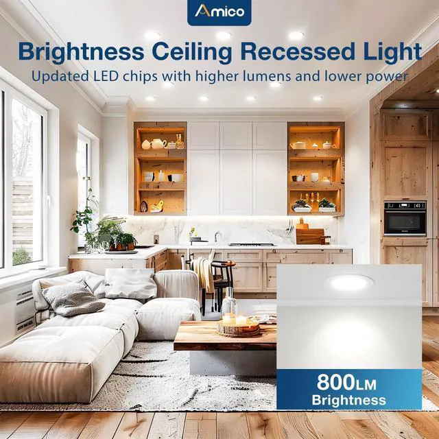 Alt view image 7 of 7 - 12 Pack 4 Inch Ultra-Thin LED Recessed Ceiling Light, 5CCT, 800LM 5%-100% Dimmable, 2700K-5000K, No Flicker & Noise, Canless Wafer Downlight with Junction Box, 10W Eqv 60W, IC/ETL/FCC, White