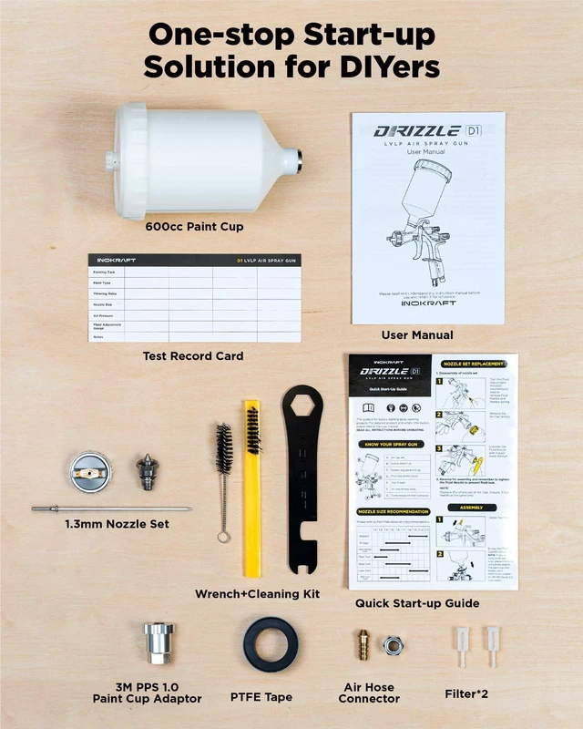 Alt view image 7 of 7 - D1 LVLP Air Spray Gun Basic Kit Ease of use, Paint Gun for Cars & House DIY Painting, 1.3mm Nozzle, with Paint Sprayer Accessories