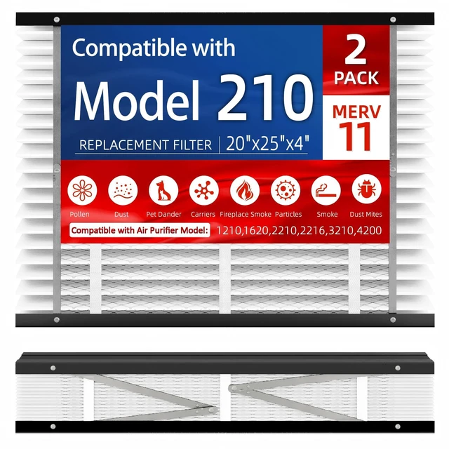 Main image of 2 Pack, 210 Replacement Filter, Compatible with AprilAire 210 Whole House Air Purifiers Models,1210,1620,2210,2216,3210,4200,MERV 11 HVAC Furnace Filter Replacement,20x25x4inch Air Filter