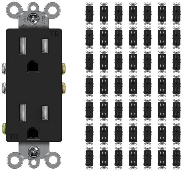 Main image of Decorator Receptacle Outlet, Standard Electrical Wall Tamper Resistant Decorative Receptacle Outlet, 15 Amp 125 Volt, Grounding UL Listed (50Pack, Black, 15 Amp Outlet)