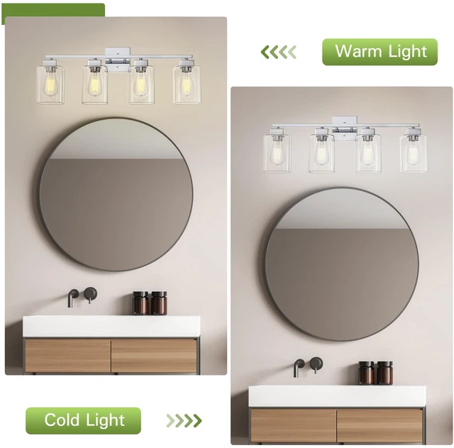Alt view image 5 of 7 - 4 Light Bathroom Vanity Light - Chrome Bathroom Light Fixtures Square Design & UL Certification, 26 inch Square Bath Room Lights Over Mirror, Vanity Lighting Fixtures for Living Room & Bedroom