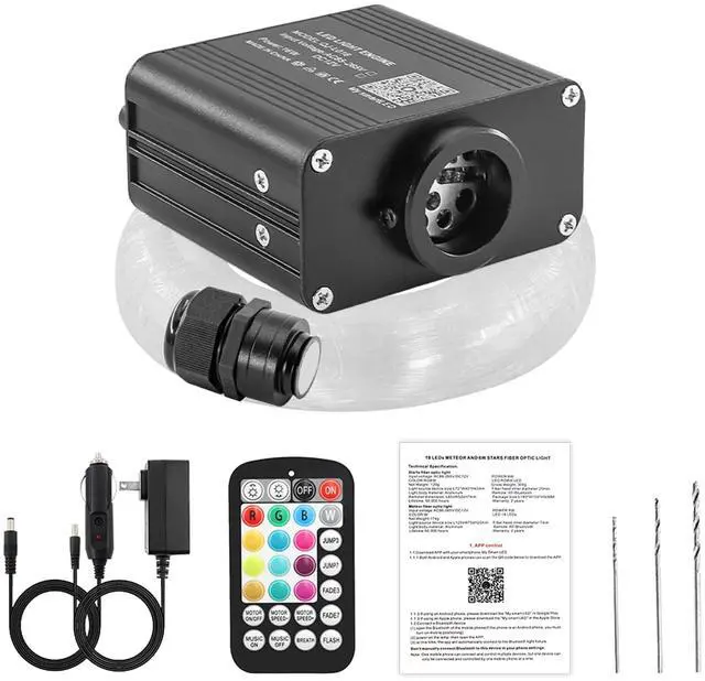 Main image of 16W Twinkle Starlight Headliner Kit 650pcs 0.03in 13.1ft Small Size Fiber Optic Star Lights for Car, Music Sync Mode, Starry Sky Effect, RGBW Changing Color, App/ Remote Control