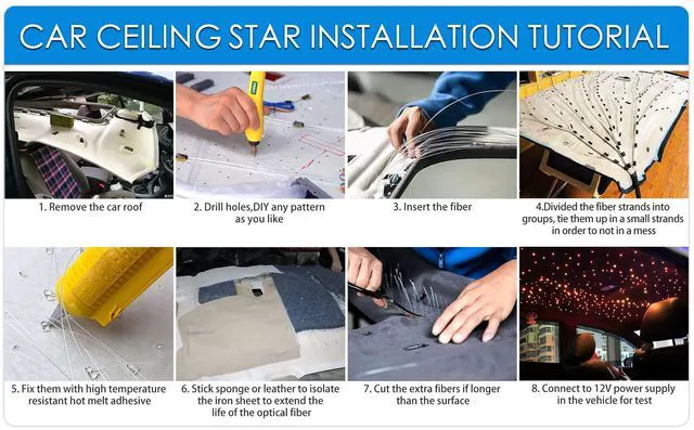 Alt view image 6 of 6 - Twinkle Starlight Headliner Kit Mixed 450pcs 13.1ft/4m 16W Small Size Fiber Optic Star Lights for Car Interior Roof Use, Music Sync Mode, Starry Night Effect, App/ Remote Control