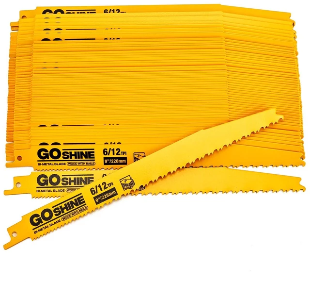 Main image of 50 Pack 9" 6/12 TPI Bi-Metal Demolition Reciprocating Saw Blades for Wood with Nails, Nail-Embedded Wood, Pallets,PVC,Cuts Thick Metal from 3/16" to 1/2", Compatible with Dewalt Sawzall Blades