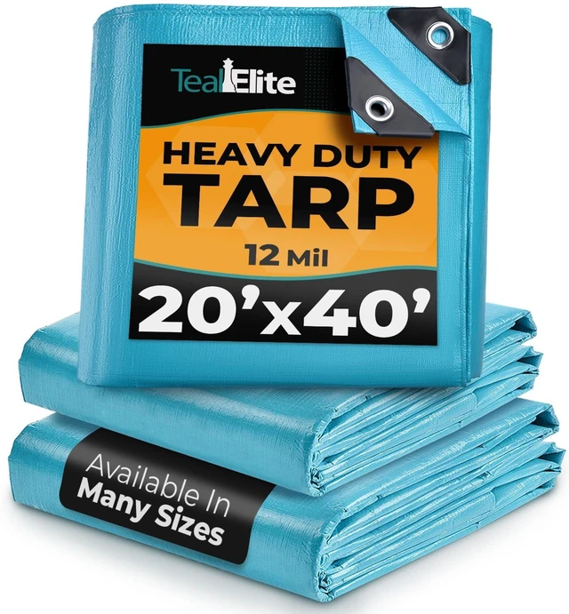 Main image of Tarps Heavy Duty Waterproof 20x40 ft, 12 mil Thick Tarp Cover with Grommets UV-resistant, Rip & Tear Proof Blue Large Poly Tarp with Metal Grommets for Camping, Tents, Boats, RVs, Cars and Pool Cover