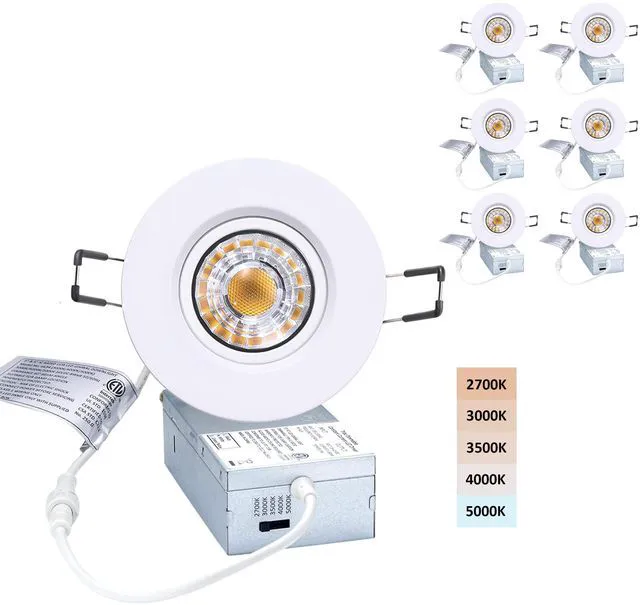 Main image of 3 Inch Gimbal LED Recessed Lights 6 Pack,Adjustable Downlight, White 360°Rotatable,Die-cast Aluminum,8W 851LM,Premium Canless Spotlight,5CCT 2700K-5000K,5-100% Dimmable,30°Tilt,ETL,IC Rated