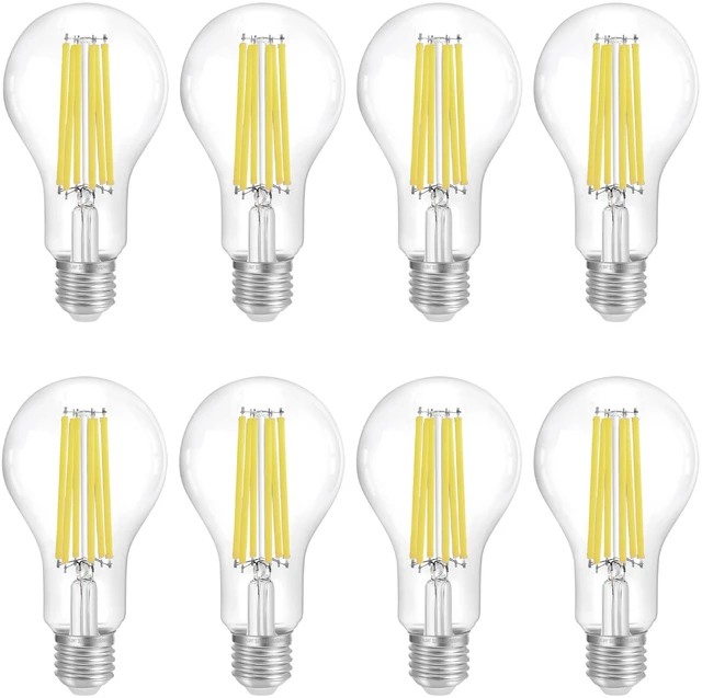 Main image of 150W Eqv Dimmable A23 LED Bulbs, 2650LM, 5000K Daylight, E26, 8 Pack 18W, clear glass, vintage filament, instant on, no flicker, for table lamps, kitchen, garage, workshop