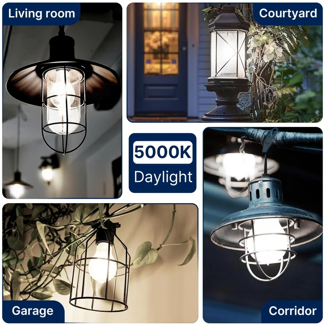 Alt view image 7 of 7 - 150W Eqv Dimmable A23 LED Bulbs, 2650LM, 5000K Daylight, E26, 8 Pack 18W, clear glass, vintage filament, instant on, no flicker, for table lamps, kitchen, garage, workshop