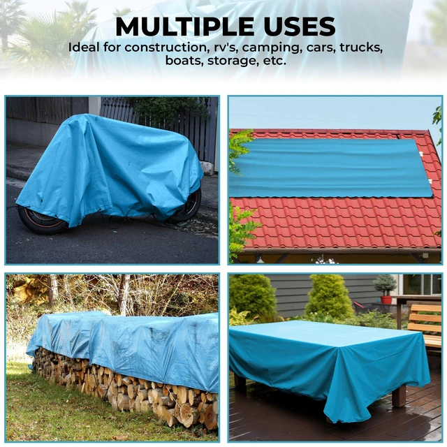 Alt view image 6 of 7 - Tarps Heavy Duty Waterproof 20x40 ft, 12 mil Thick Tarp Cover with Grommets UV-resistant, Rip & Tear Proof Blue Large Poly Tarp with Metal Grommets for Camping, Tents, Boats, RVs, Cars and Pool Cover